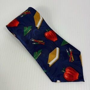 Steven Harris Teacher Professor Novelty Tie Men's Blue Necktie Book Apple Pens